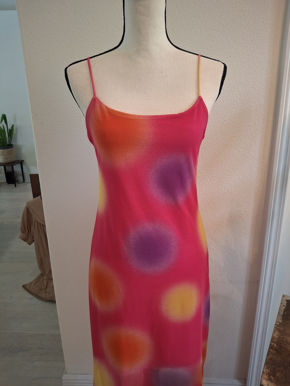 Y2K Pink Multi-Spot Maxi Slip Dress with Thin Straps - Picture 2 of 4